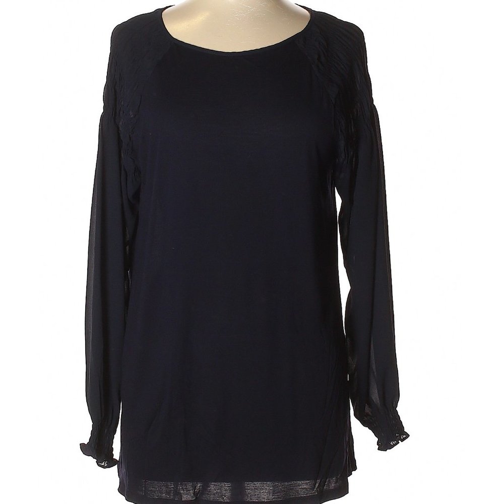 ANN TAYLOR LOFT Ink Blue Ruched-Shoulders Blouse